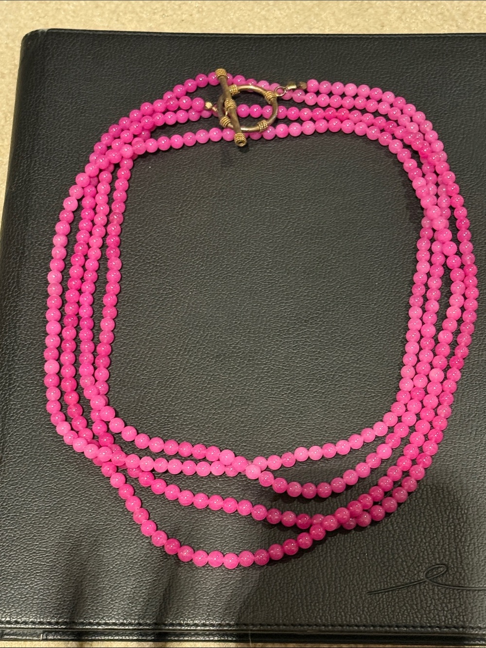 Bright Pink Multi-Strand Beaded Necklace with Toggle Clasp